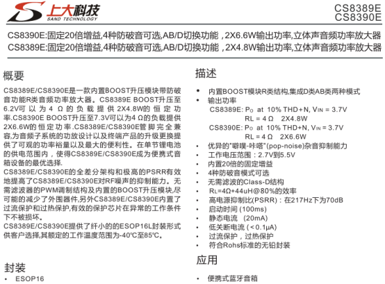 CS8389、CS8390 + IU5066：防破音、固定20倍率增益,13W以内的AB/D双声道音频功放方案