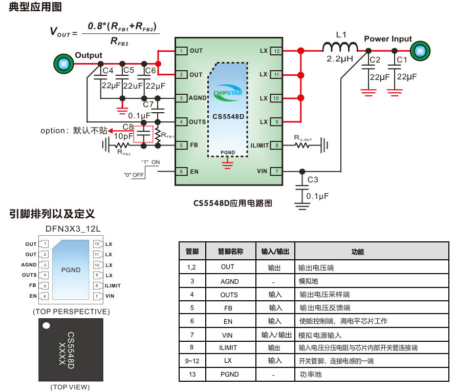 CS5548D 直通模式,具备O.5V超低输入电压,5A高效率DC-DC同步升压转换器 5G模块供电DCDC