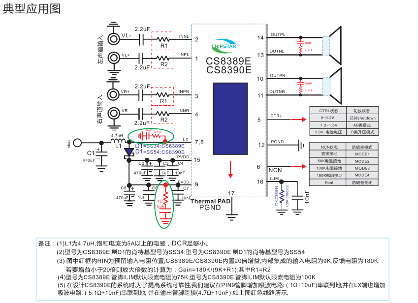 CS8389、CS8390：内置升压,防破音,AB/D,2×6.6W立体音频功率放大器