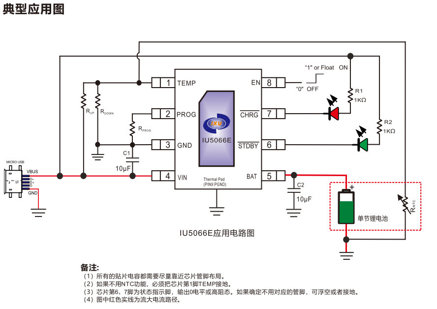 IU5066：发热低,低电池泄露电流,1.3A单节锂电池线性充电管理芯片